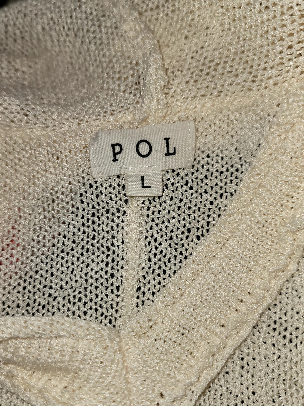 POL Cream Knit V-Neck Hooded Sweater with Coral Daisy Motif - Picture 2 of 2